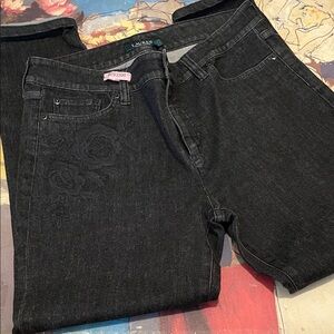 Black Jeans with Floral Stitching
